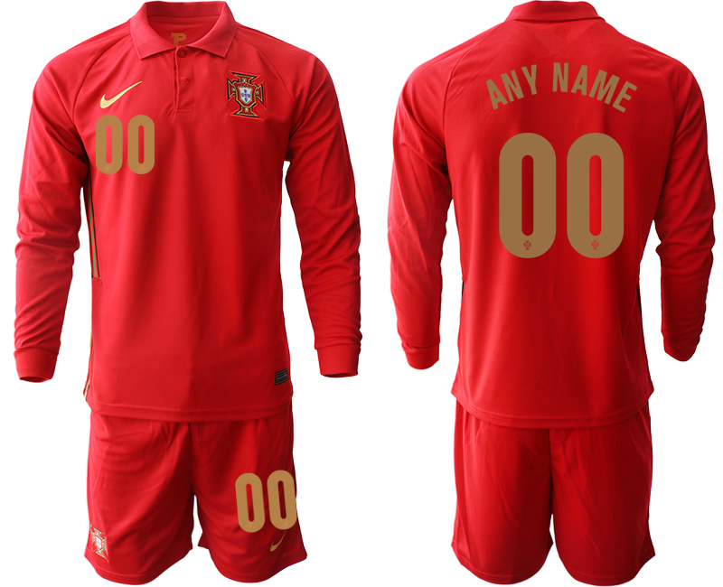 Men 2021 European Cup Portugal home red Long sleeve customized Soccer Jersey1->->Custom Jersey